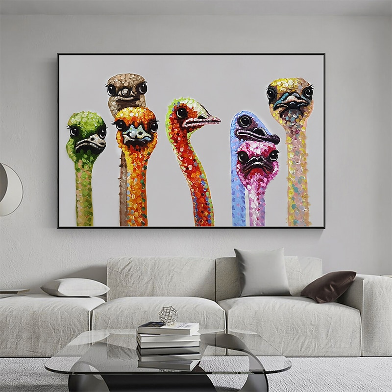 Mintura Handmade Ostrich Aniamls Oil Painting On Canvas Wall Art Decoration Modern Abstract Picture For Home Decor Rolled Frameless Unstretched Painting