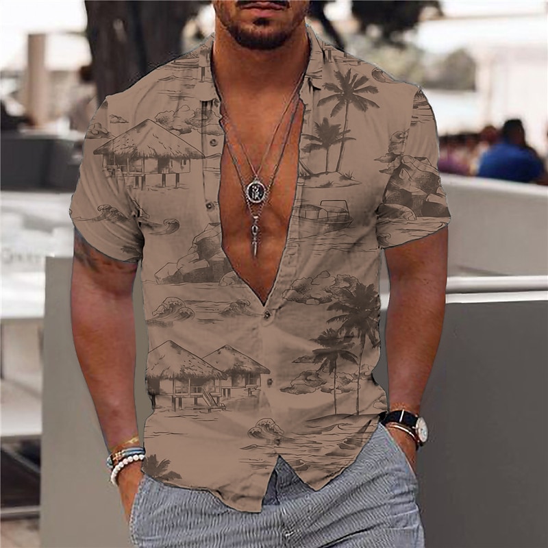 Men's Coconut Tree Tropical Plants Shirt Summer Hawaiian Shirt Aloha Shirt Short Sleeves Shirt Turndown Fashion Designer Casual Outdoor Street Casual White Brown Green 3D Print S M L4