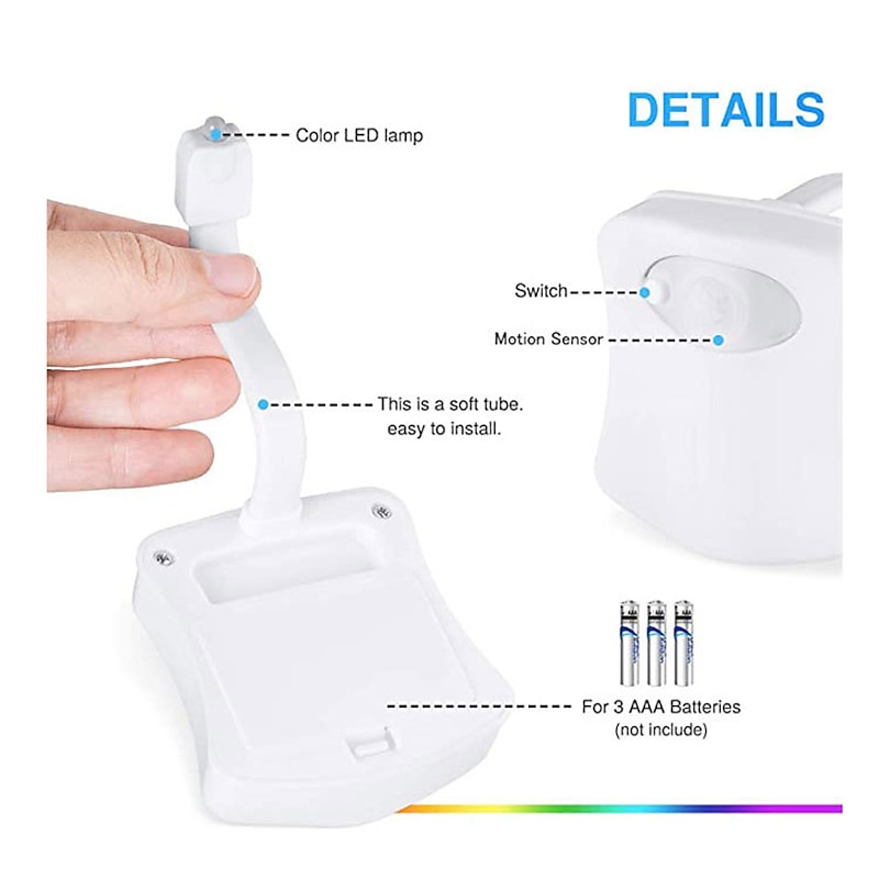 Toilet Night Light PIR Motion Sensor Toilet Lights LED Washroom Night Lamp 16/8 Colors Toilet Bowl Lighting For Bathroom Washroom 10