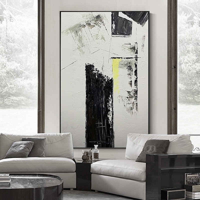 Handmade Hand Painted Oil Painting Wall Art Modern White and Black Abstract Home Decoration Decor Rolled Canvas No Frame Unstretched3