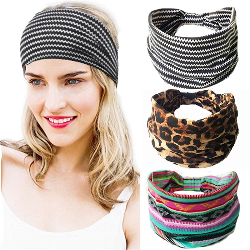 Bohemian Style Printed Elastic Sports Hairband Ladies Wide-brimmed Headwrap Sport Athletic Beach Hair Accessories for Women and Girls Headband Cotton Turban Headdress