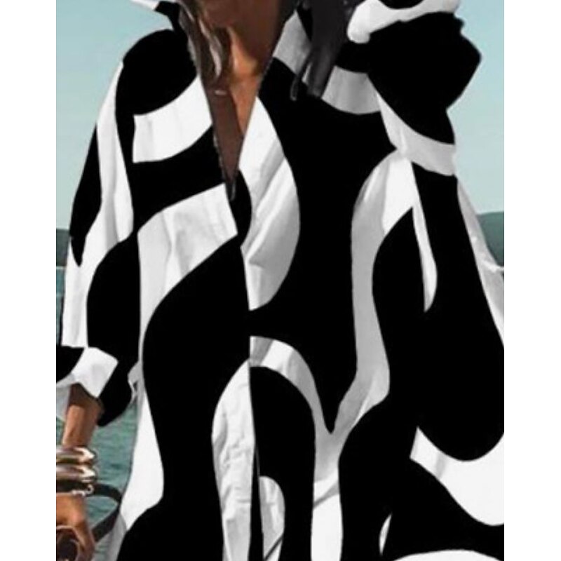 Women's Shirt Dress Casual Dress Shift Dress Color Block Line Shirt Collar Midi Dress Classic Casual Daily Long Sleeve Summer Spring2