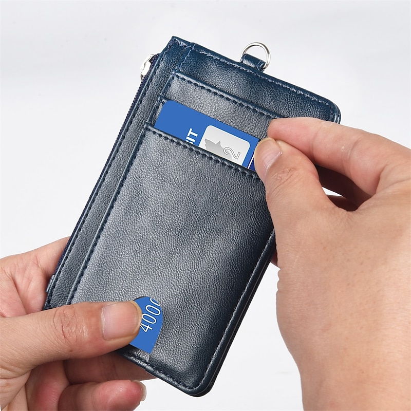 Leather Credit Card Holder Men Women Rfid Business ID Badge Case Porte Bus Card Pass Name Card Cover Slim Wallet With Lanyard3