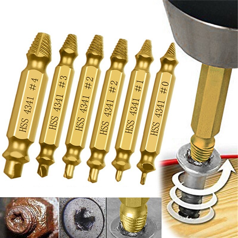 4/5/6 PCS HSS4341 Screw Extractor Nail Removal Tool Easily Take Out Broken Screw Bolt Set Double Head Extractor Demolition Tools