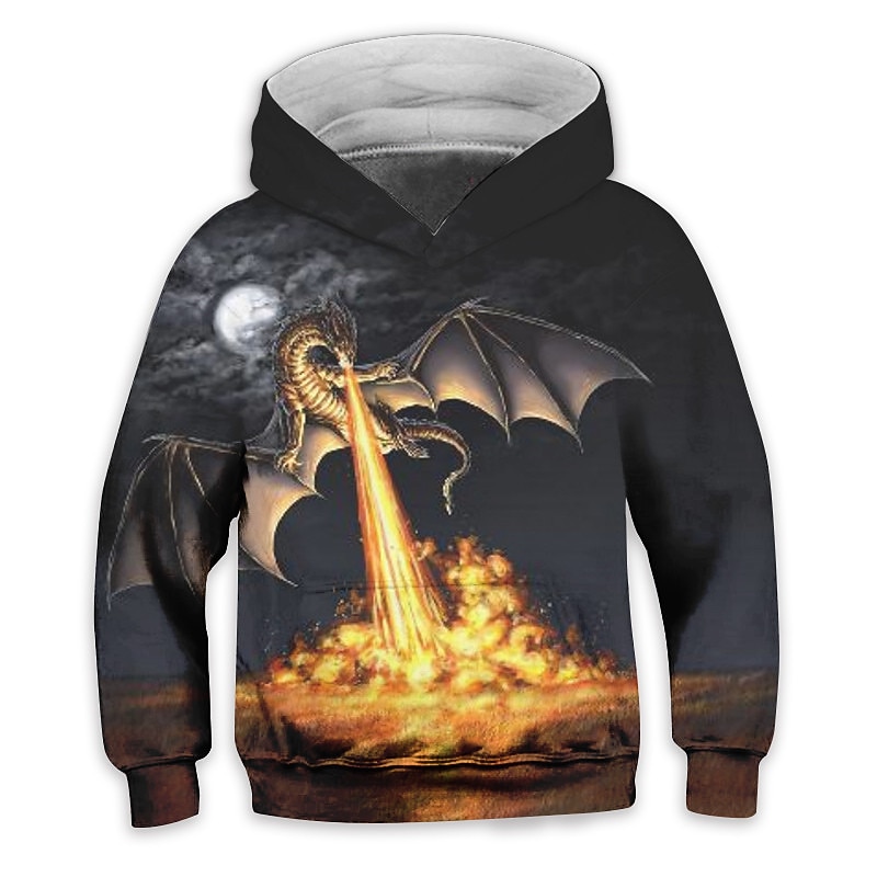 Unisex 3D Graphic Animal Dragon Hoodie Long Sleeve 3D Print Summer Spring Fall Fashion Cool Kids 3-12 Years Outdoor Daily Regular Fit3