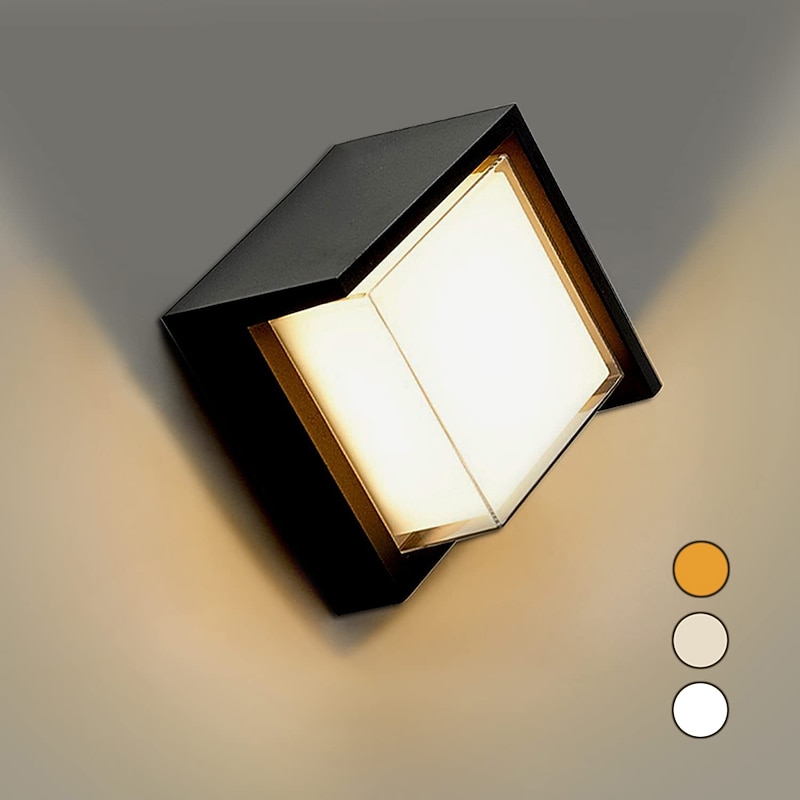 Outdoor Wall Lamp Porch Lamp 12W LED Matte Black Exterior Wall Lamp 3 Colors Can be Changed Suitable for Installing Wall Courtyard Lamp Garage Aisle Backyard Garden AC85-265V2