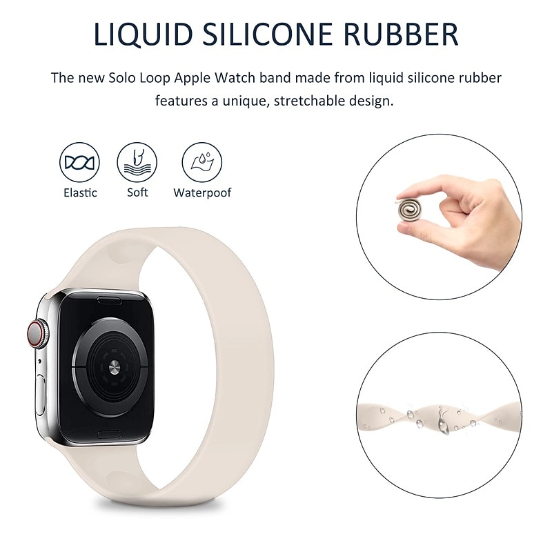 1pc Sport Elastic Silicone Solo Loop Strap for Apple Watch 38mm 40mm 41mm 42mm 44mm 45mm, Replacement Wristband for iWatch Series 7 6 5 4 3 2 1 SE for Men and Women2