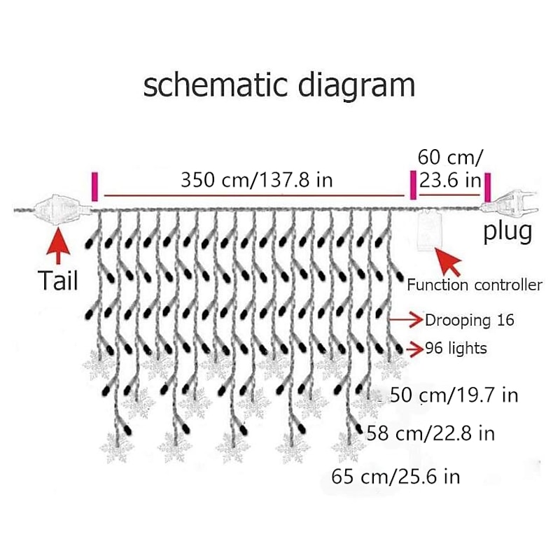 3.5m 96 LED Snowflake Star Curtain Lights 8 Flash Modes, Waterproof Fairy Garland Christmas Lights for Window & Outdoor Holiday Décor2