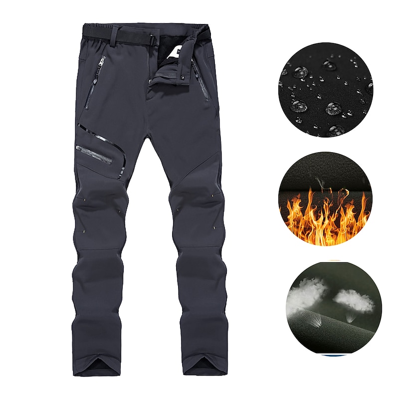 Men's Hiking Pants Trousers Work Pants Fleece Lined Pants Softshell Pants Winter Outdoor Thermal Warm Ripstop Windproof Zipper Pocket Pants / Trousers Bottoms Dark Grey Black Fleece Camping / Hiking4