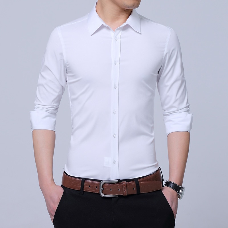 Men's Dress Shirt Non Iron Shirt Button Up Shirt Solid / Plain Color Wedding Formal Evening Wine Sea Blue Black White Long Sleeve Turndown Summer Spring Clothing Apparel Buckle2