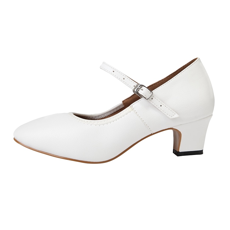 White Faux Leather Mary Jane Dance Shoes with Low Heel and Adjustable Strap – Elegant Footwear for Women2