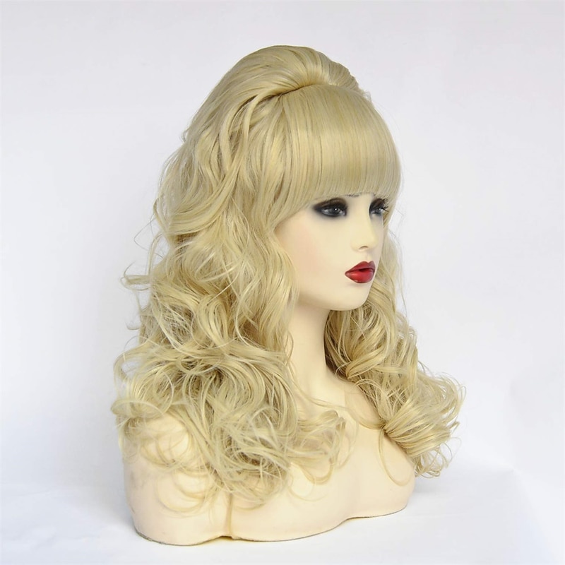 Beehive Wigs Long Wavy Blonde Wig with Bang Big Bouffant for Women fits 80s  or  Party Halloween Wigs3