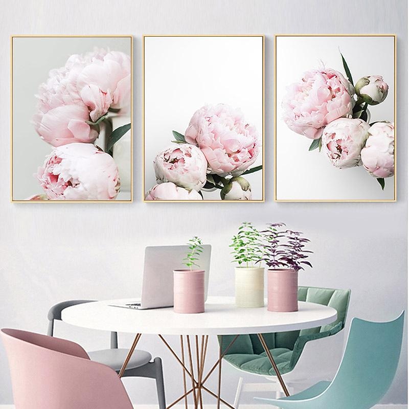 3 Panels Peony/ Pink Flower Wall Art Wall Hanging Gift Home Decoration Rolled Canvas No Frame Unframed Unstretched4