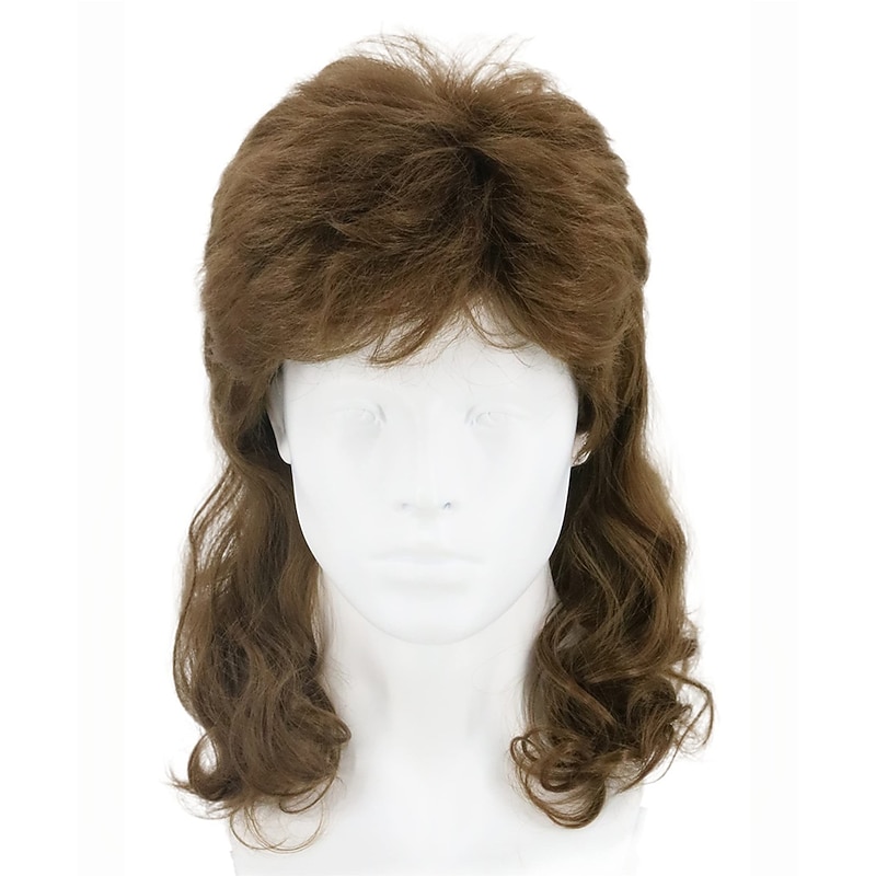 Funny mens   Wig Mullet Wig Men's Wig 80s Wig Brown Wave Mullet Wig   Fashion Wig Fancy Party Accessories Wig Halloween Wigs