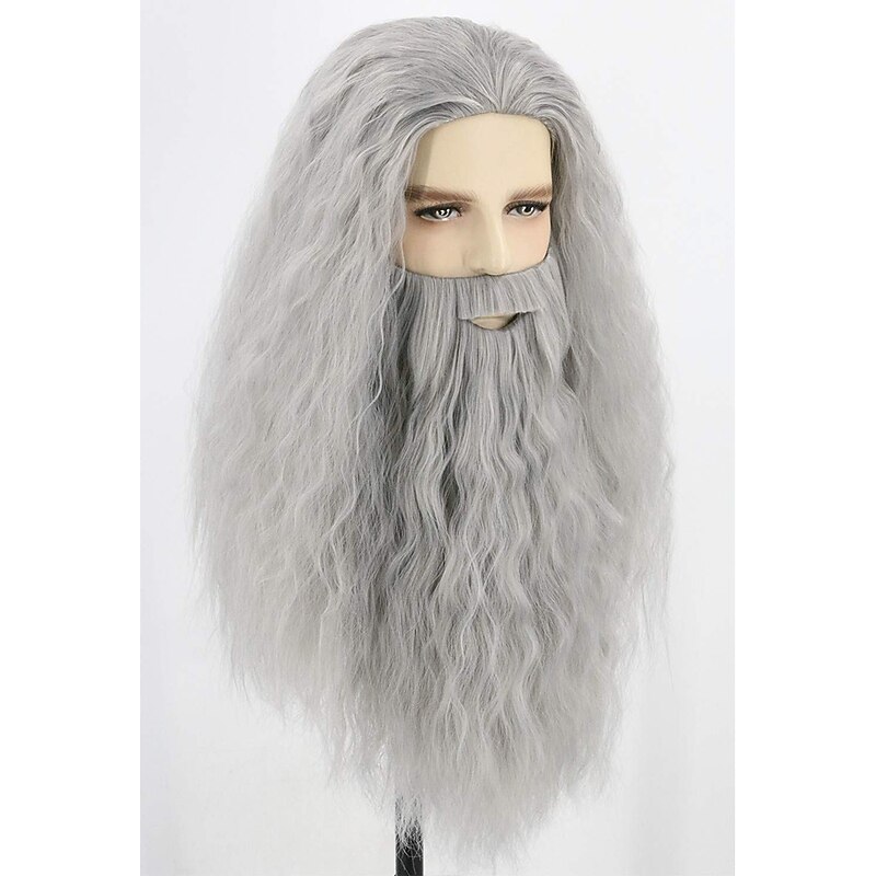 Mens Wigs and Beard Long Gray Cosplay   Wig4