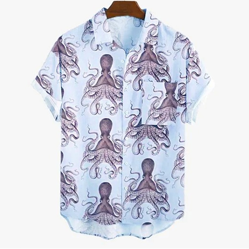 Men's Animal Tropical Octopus Shirt Summer Hawaiian Shirt Aloha Shirt Short Sleeve Shirt Turndown Fashion Designer Casual Street Daily Holiday Black Blue Beige 3D Print S M L3