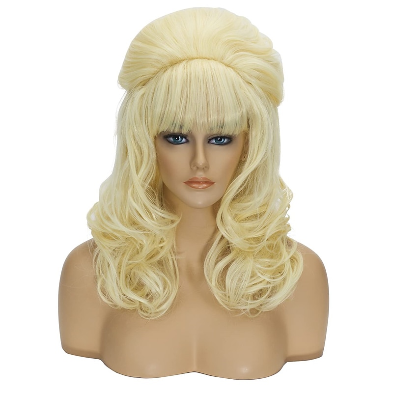 Beehive wigs Women's Blonde Wig 80s Beehive  Wigs Long Wavy Wig for Adults Halloween Wigs
