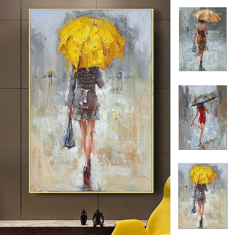 Handmade Oil Painting Canvas Wall Art Decoration Figure Portrait Woman With Umbrella for Home Decor Rolled Frameless Unstretched Painting