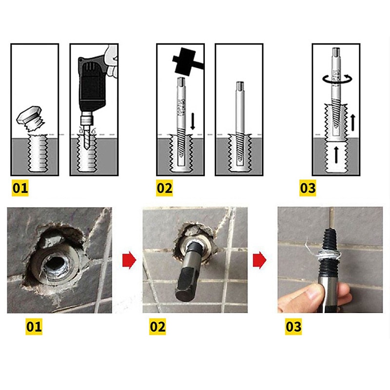 4/6 Points  Double Head Pipe Screw Extractor Broken Screw Bolt Extractor Screw Repair Extractor Damaged Screw Remover Tool4