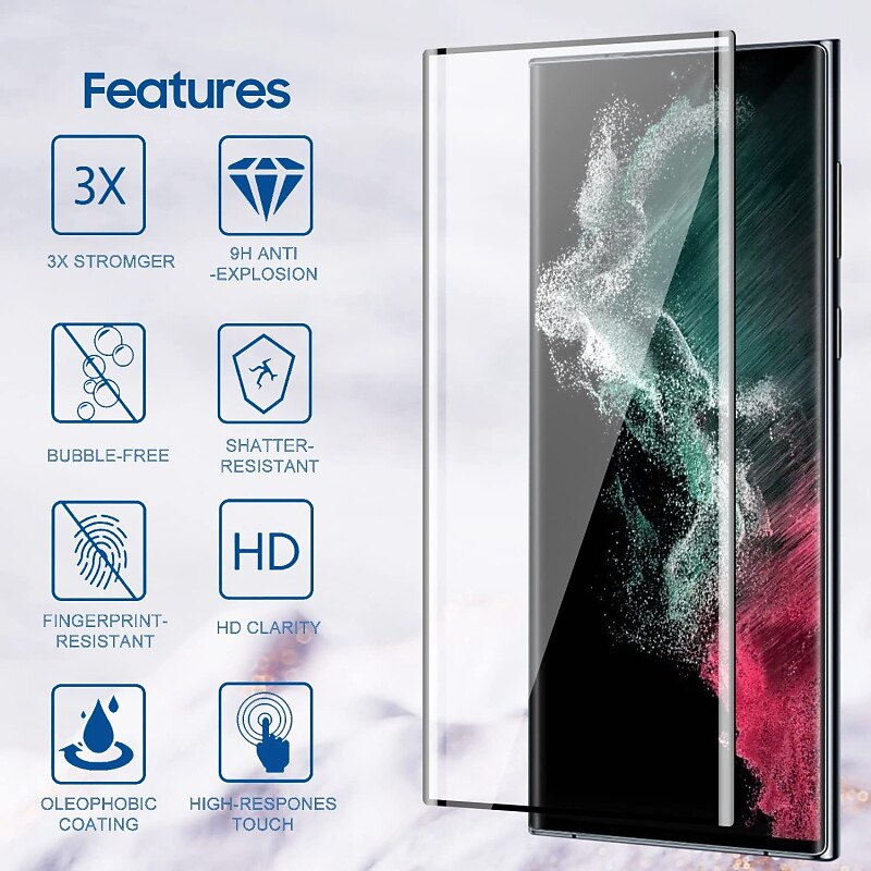 [2+2Pack] Screen Protector + Camera Lens Protector For Samsung Galaxy S25 Ultra S25 Ultra Plus S24 Ultra Plus S23 S22 S21 S20 Plus Ultra S10 Tempered Glass 9H Hardness Anti Bubbles Anti-Fingerprint2