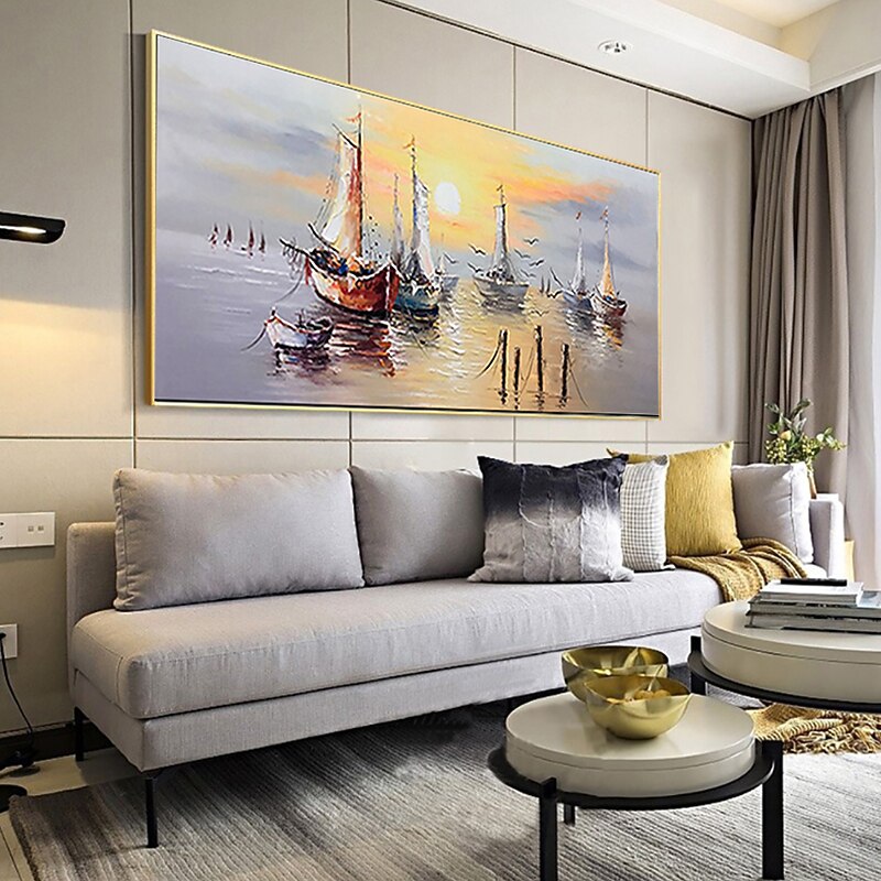 Oil Painting 100% Handmade Hand Painted Wall Art On Canvas Abstract Ocean Sailboat Sunset Landscape Home Decoration Decor Rolled Canvas No Frame Unstretched4