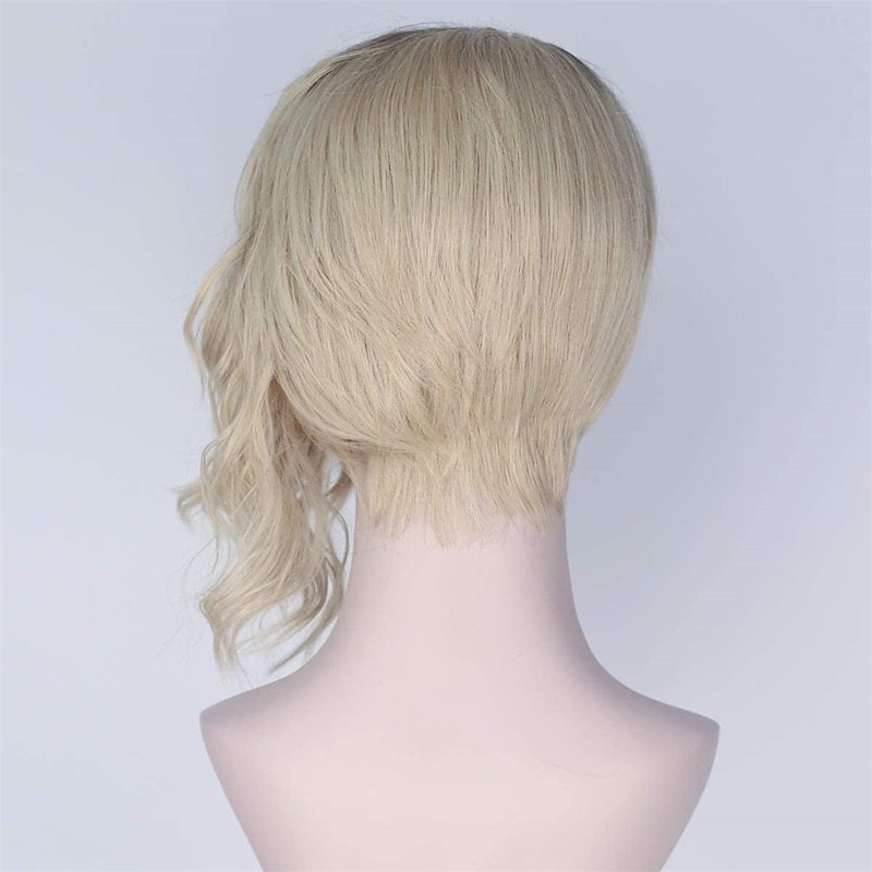 The Movie Spider-Man Into the Spider-Verse of Gwen Stacy Cosplay Wigs for Women Short Brown Ombre Blonde Half Curly Half Straight Synthetic  Wig for Girls  Use Halloween Wigs3