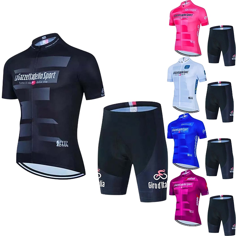 Men's Cycling Jersey with Shorts Short Sleeve Mountain Bike MTB Road Bike Cycling Black Pink Blue Bike Clothing Suit 3D Pad Breathable Quick Dry Back Pocket Polyester Spandex Sports Letter & Number2