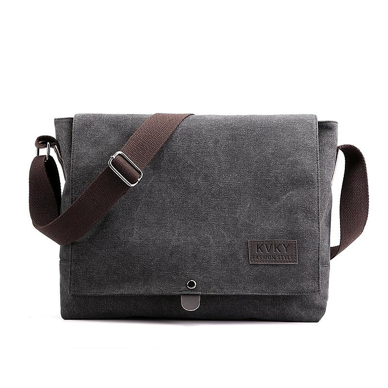 Men's Brown Canvas Messenger Bag with Adjustable Shoulder Strap and Minimalist Design - Durable and Stylish for Work or Casual Use3