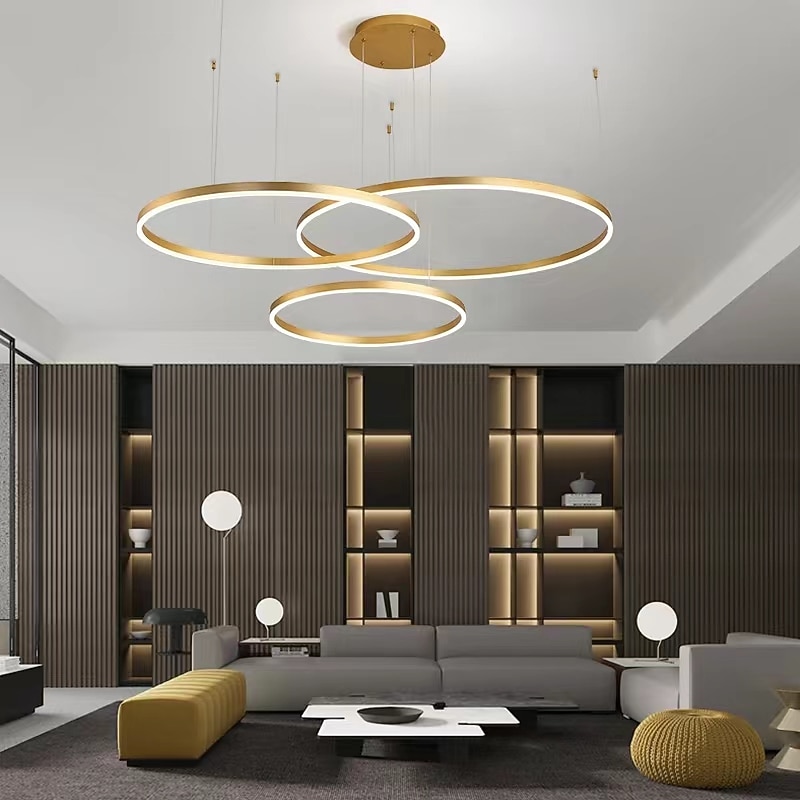 Modern LED Pendant Light, 3 Ring Dimmable Chandelier Lighting with Remote Control Circular Hanging Lamp Fixture for Bedroom Kitchen Island Living Dining Room Foyer3