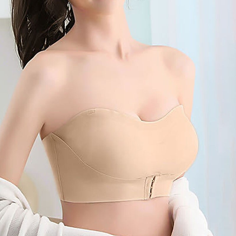 Women's Wireless Bras Padded Bras Adjustable Strapless Bras 3/4 Cup V Neck Breathable Push Up Invisible Pure Color Front Closure Date Valentine's Day Casual Daily Nylon  1 PC Home Outfits2
