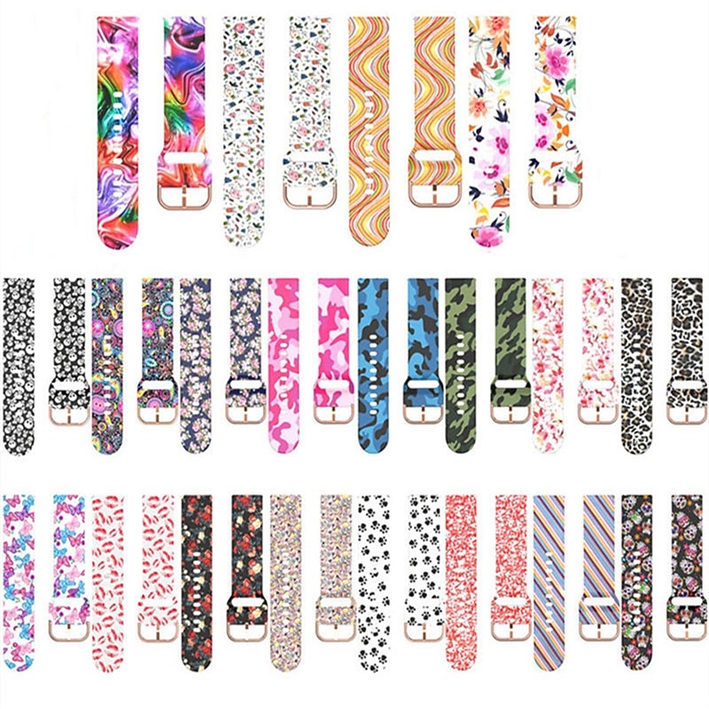 Watch Band for Samsung Watch 7/6/5/4 40/44mm, Galaxy Watch 5 Pro 45mm, Galaxy Watch 6/4 Classic 42/46/43/47mm, Watch 3, Active 2, Gear S3 S2 Silicone Replacement  Strap 20mm 22mm Adjustable Floral4