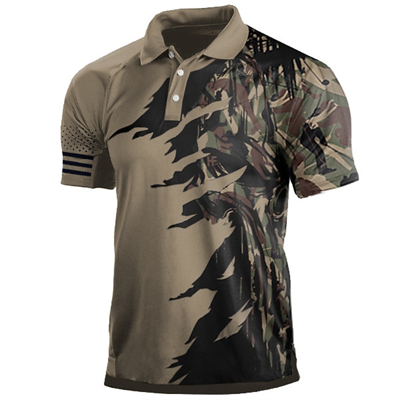Men's Camo Polo Shirts Golf Shirt Short Sleeve Polo Shirts Collared Shirts Casual Streetwear Vacation Wear 3D Print Buttons Wine Light Brown Blue