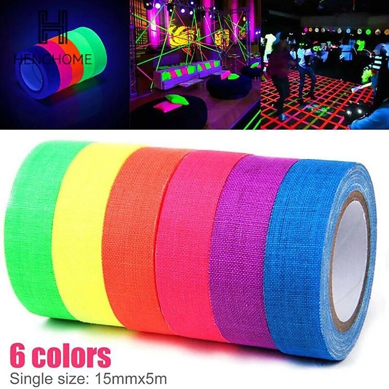 6pcs/Set UV Gaffer Fluorescent Party Tape Blacklight Reactive Glow In The Dark Tape Neon Cloth Tape Warning Stage Prop Home Decoration2