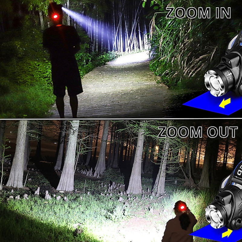 LED Headlamp with Sensor Fishing Headlight L2/P50 3 Modes Zoomable Waterproof Super Bright Camping Light Powered by 2x18650 Batteries2