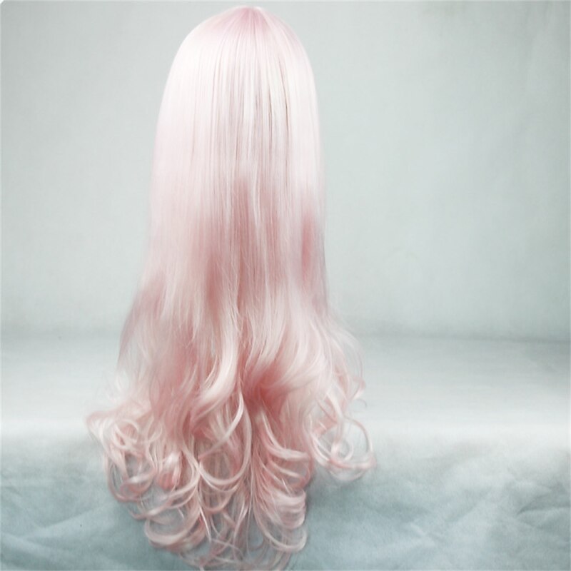 Synthetic Wig Wavy With Bangs Machine Made Wig Long Pink Synthetic Hair Women's Soft Classic Easy to Carry Pink / Daily Wear / Party / Evening Halloween Wigs2