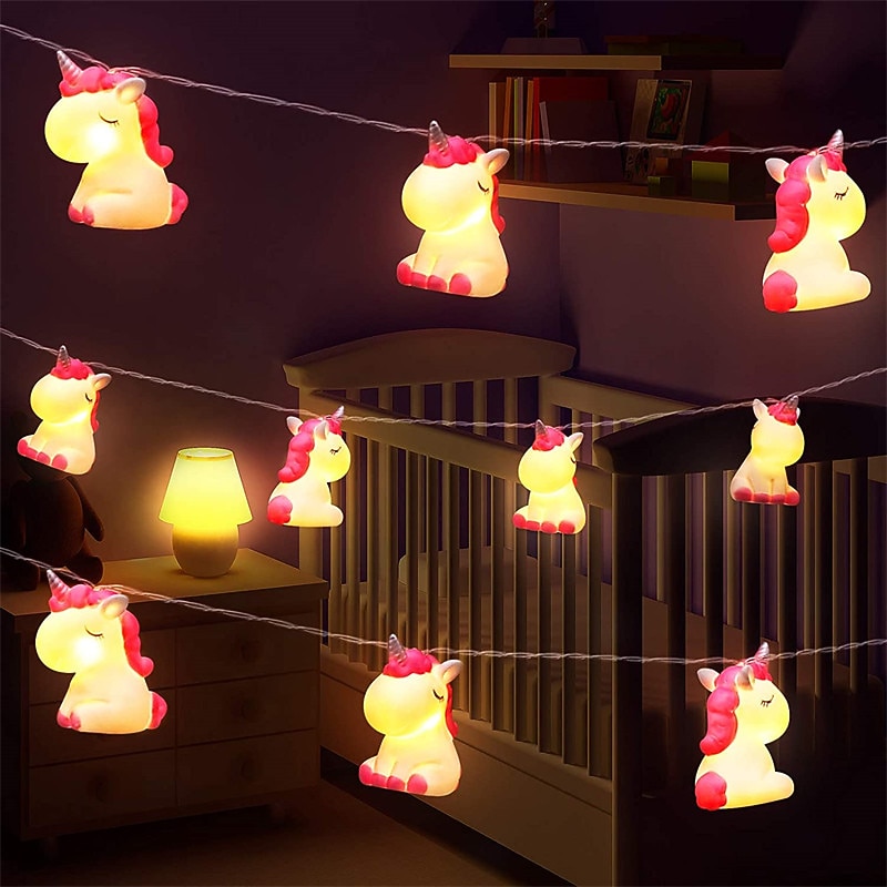 Unicorn LED String Lights Cute Animal Decor for Children's Room Battery Operated 1.8M10LEDS for Holiday Lights Wall Window Tree Decorative Lights Party Yard& Garden Kids Bedroom Living-Room Dorm Decor