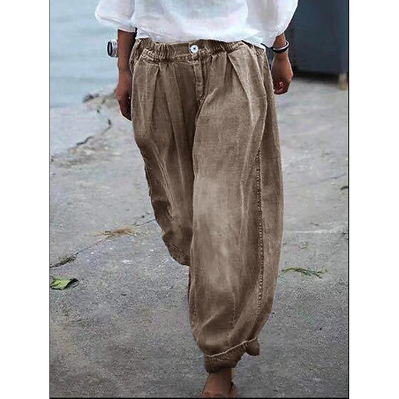 Women's Joggers Pants Trousers Baggy Faux Denim Mid Waist Fashion coastal grandma style Casual Weekend Print Micro-elastic Full Length Comfort Flower / Floral2