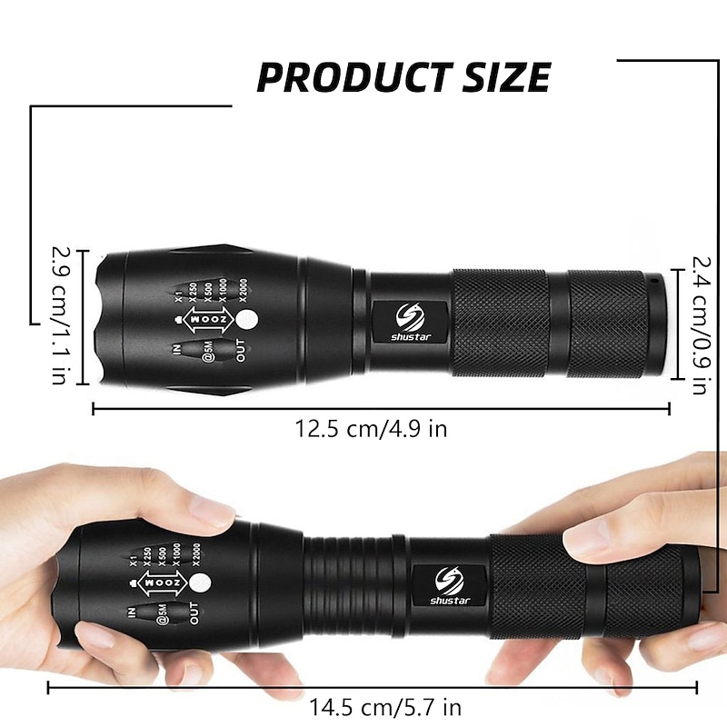 LED Flashlight Ultra Bright Torch L2/V6 Camping Light 5 Switch Modes Waterproof Zoomable Torch Light Emergency Use 18650 Battery4