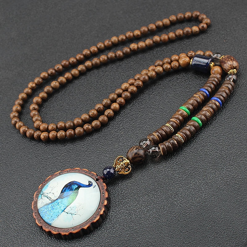 1PC Pendant Necklace Beaded Necklace For Men's Women's Street Gift Daily Wooden Acrylic Retro Buddha4