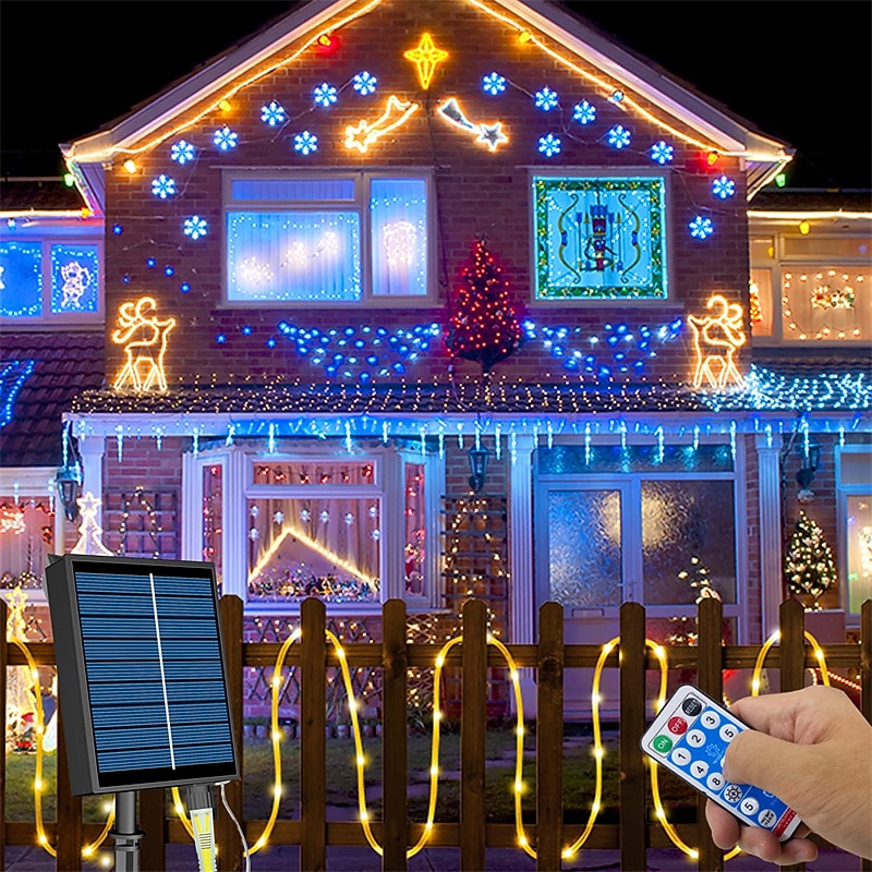 7/12/20m Solar LED String Lights Outdoor Holiday 50/100/200/300/500LEDs EL 5mm 1Set Mounting Bracket Warm White Cold White RGB Holiday Lights Outdoor Party Holiday Solar Powered