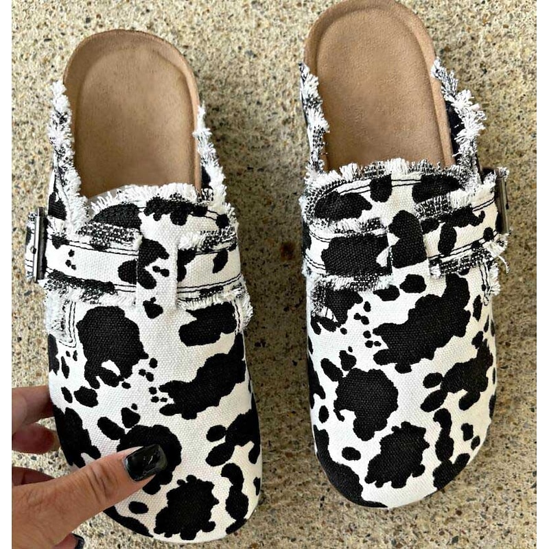 Women's Leopard and Cow Print Slip-On Clogs with Adjustable Buckle and Cork Sole - Casual and Stylish Shoes for Everyday Wear4