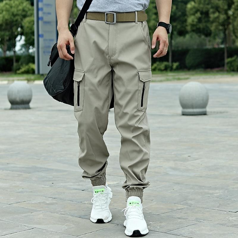 Men's Tactical Cargo Pants Work Pants Stretch Wear-resistant trousers with multi pocket spring and autumn sports  outdoor elastic cuff joggers casual overalls camouflage pants without belt