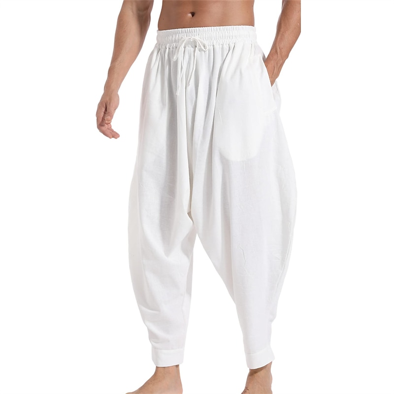 Men's Trousers Summer Pants Jogger Pants Baggy Harem Pants Boho Pants Drawstring Elastic Waist Print Plain Comfort Breathable Casual Daily Streetwear Sports Fashion Black White Micro-elastic4