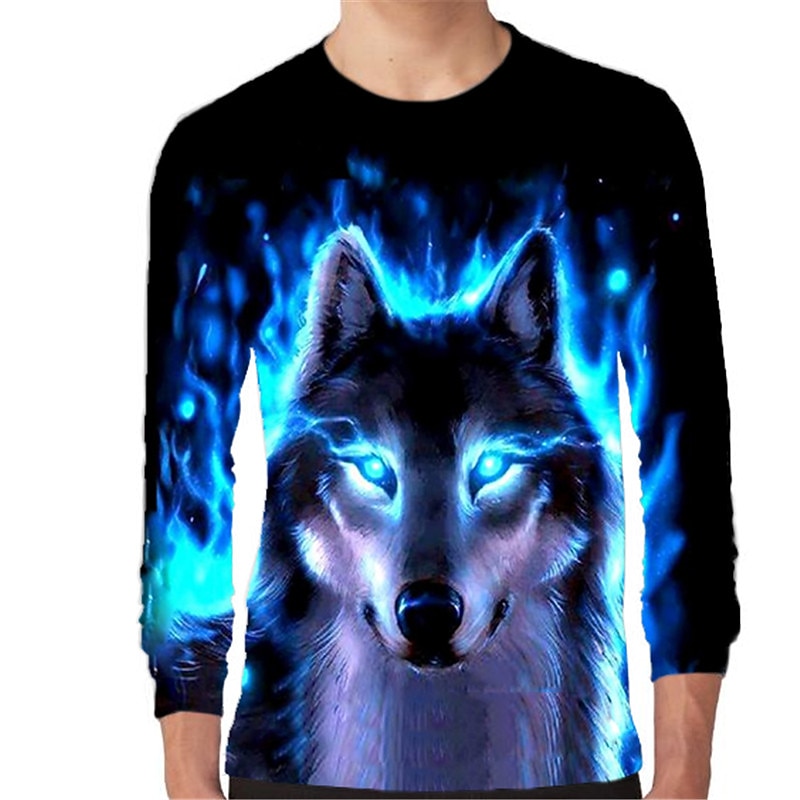 Boys 3D Animal Wolf T shirt Long Sleeve 3D Print Spring Fall Active Sports Fashion Kids 3-12 Years Outdoor Daily Regular Fit