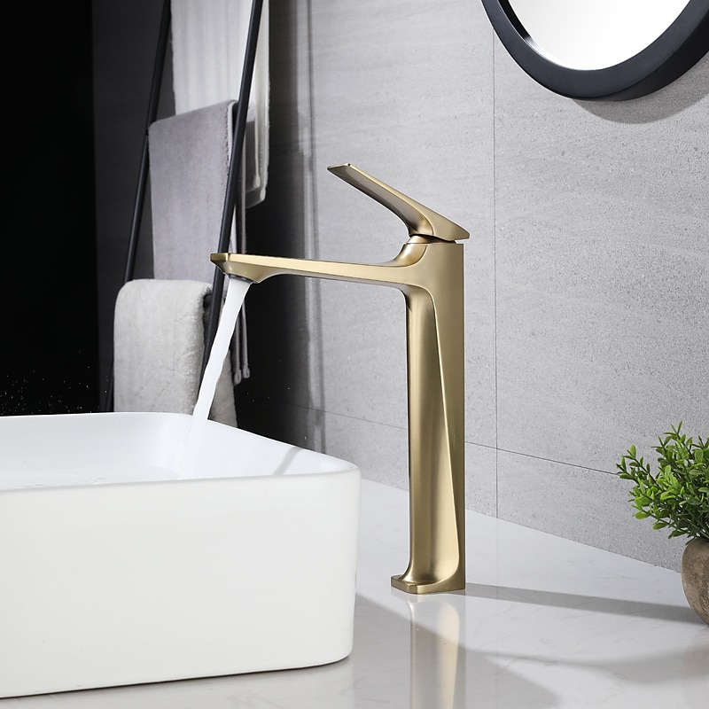 Bathroom Sink Faucet,Brass Stereoscopy Single Handle One Hole Bath Taps with Hot and Cold Switch