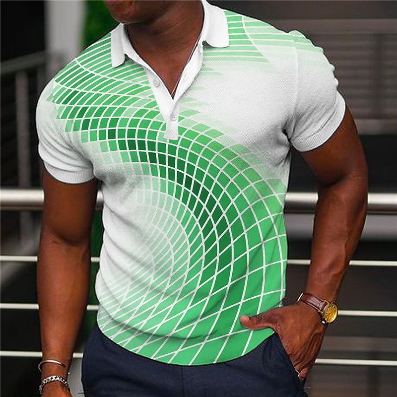 Men's Geometric Polo Shirts Golf Shirt Short Sleeve Polo Shirts Collared Shirts Casual Vacation Wear Formal Wear Festival Wear Buttons 3D Print Yellow Blue Green3
