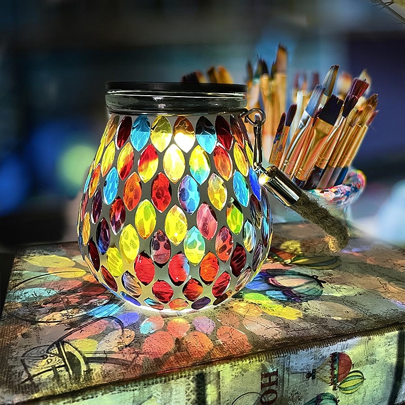 Solar Outdoor Mosaic Projection Light Hanging Lantern Light Waterproof Garden Light Atmosphere Night Light Garden Balcony Holiday Lawn Landscape Home Outdoor Christmas Decoration