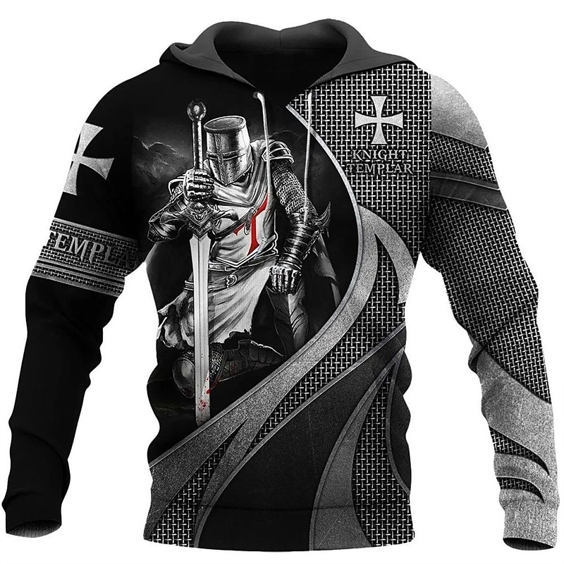 Men's Graphic Knights Templar Cross Hoodie Hoodies Sweatshirt Designer Casual Long Sleeve Hooded Work Daily Weekend White+Dark Gray light gray & black Print Spring &  Fall Designer2