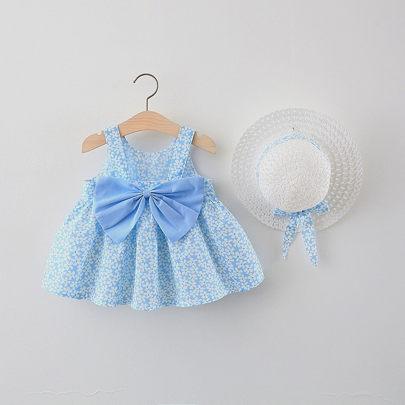 Kids Girls' Dress Flower Sleeveless Daily Vacation Vacation Cute Sweet Cotton Summer 2-8 Years Light Blue Purple Orange3