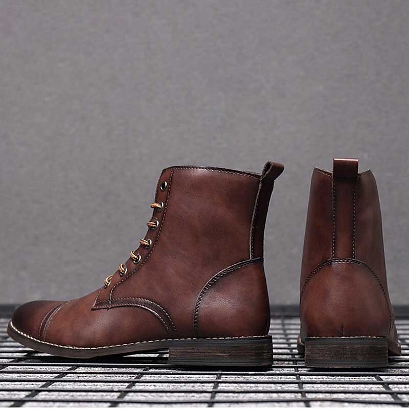 Men's Brown Lace-Up Ankle Boots – Faux Leather with Warm Plush Lining and Durable Non-Slip Sole, Ideal for Winter Casual Wear4